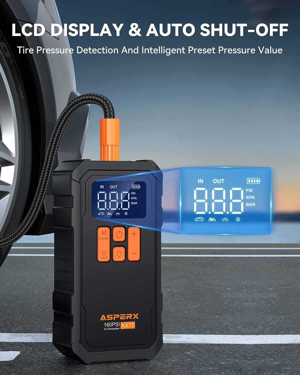 Inflador de neumáticos, compresor de aire portátil de 160 PSI y 100...