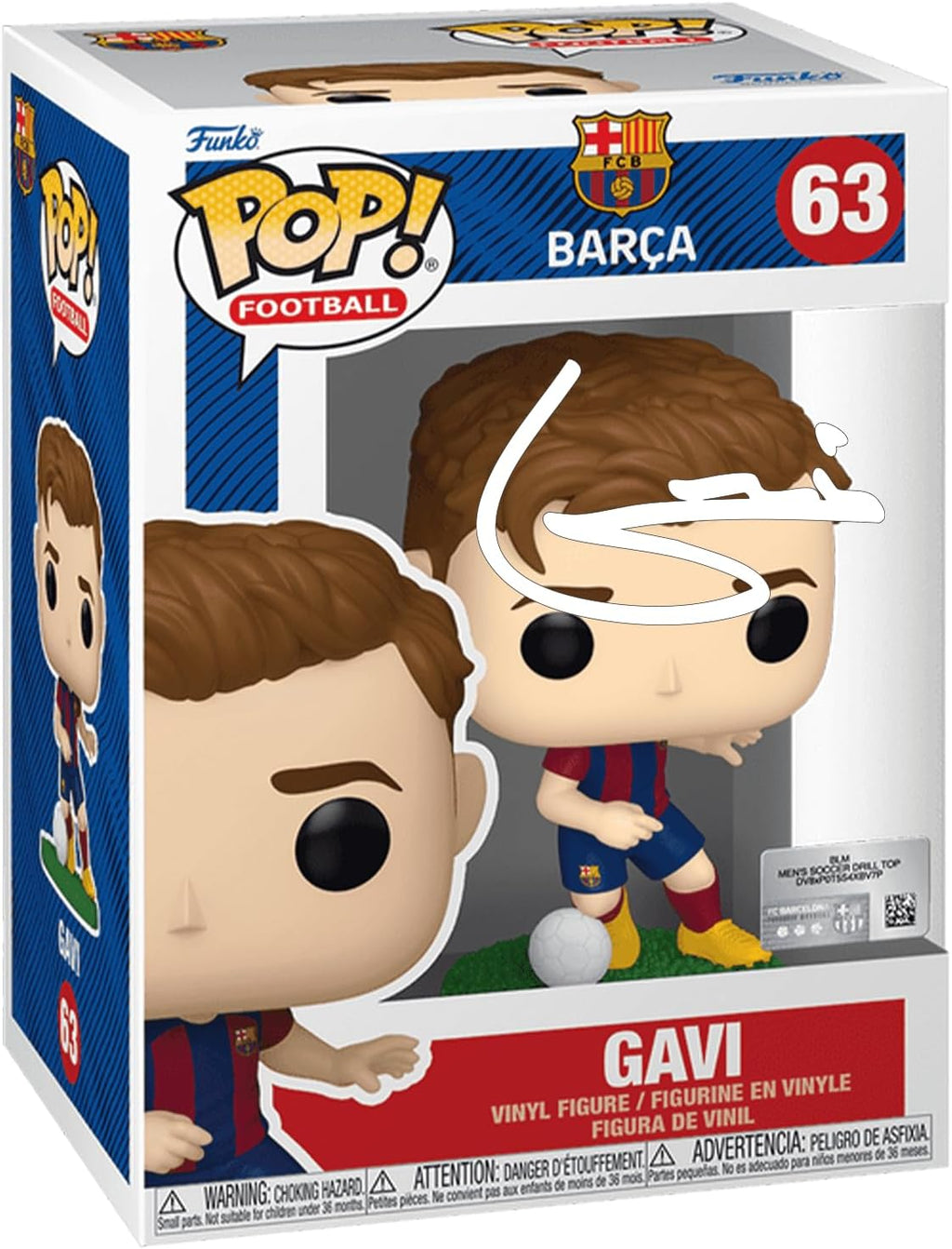 Gavi #63 - Figura de FC Barcelona con funda protectora y autografiada con láser, diseño de Funko Pop!