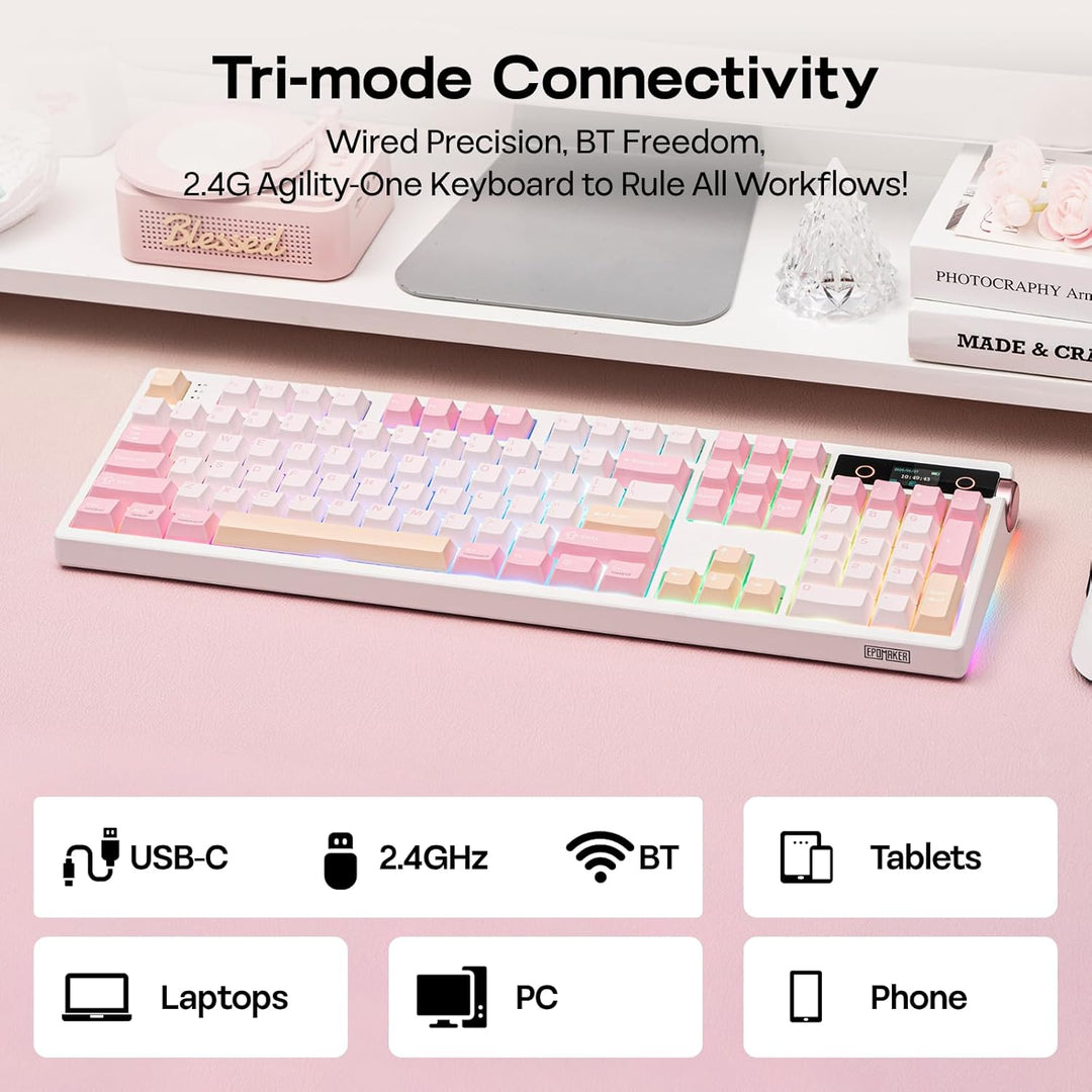 EPOMAKER TH108 PRO Teclado mecánico de tamaño completo con pantalla...