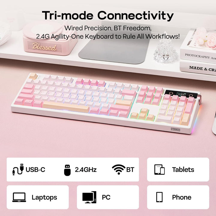 EPOMAKER TH108 PRO Teclado mecánico de tamaño completo con pantalla...