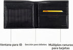 TUMI - Delta Global Center Flip ID Passcase - Billetera de cuero bifold - Accesorio de bloqueo RFID - Múltiples ranuras para tarjetas - 4" x 5" - Negro