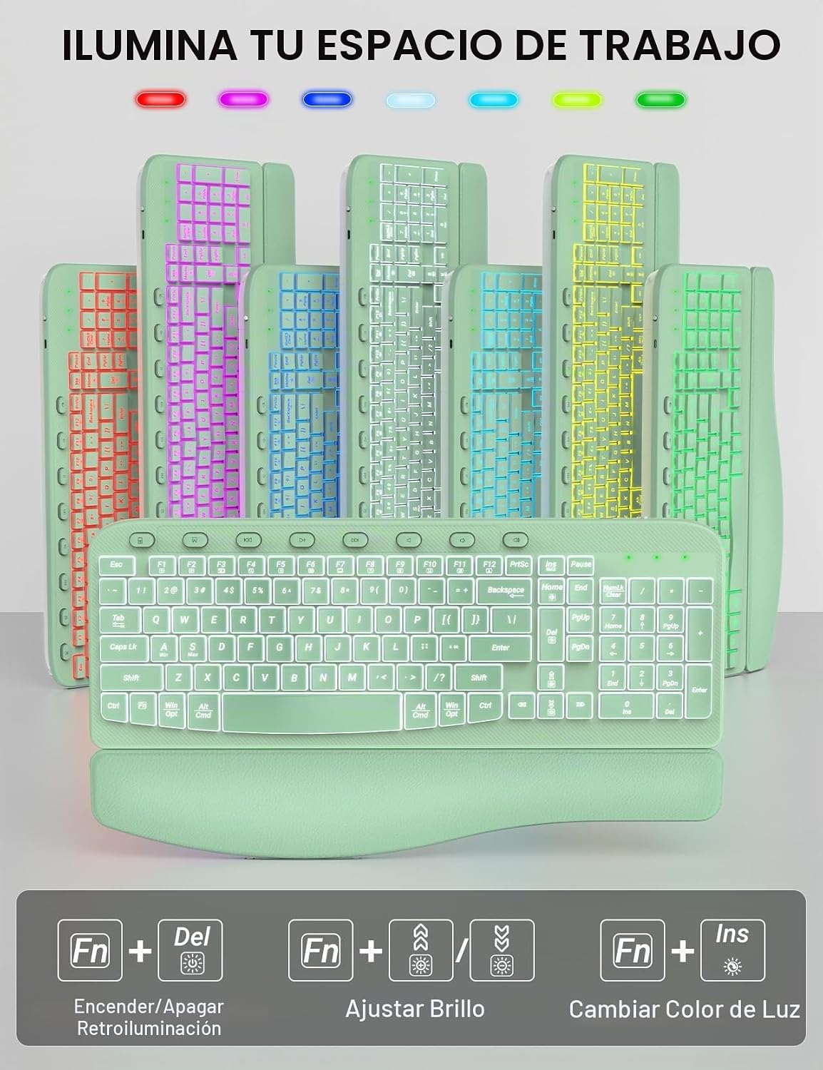 SABLUTE Combo de teclado y mouse inalámbrico ergonómico - Teclado d...