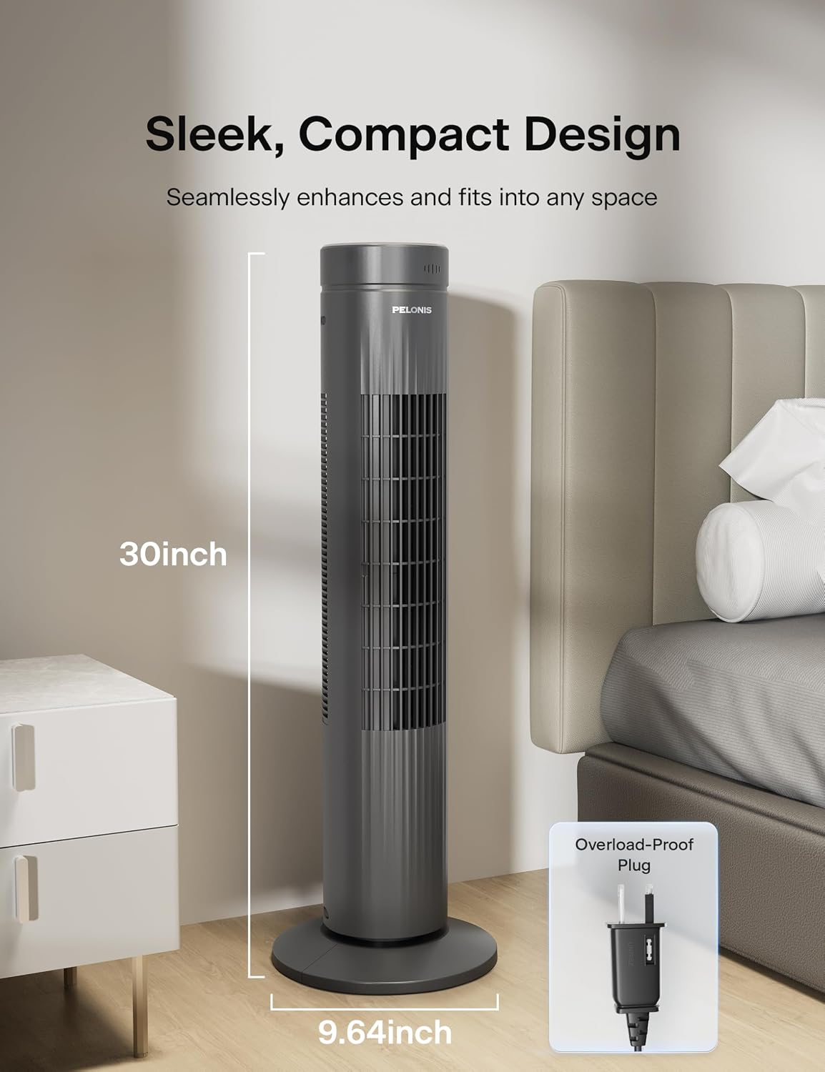 PELONIS Ventilador de torre oscilante de 30 pulgadas para dormitori...