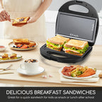 Aigostar Tostadora de Sándwich con Superficie de Parrilla Profunda Antiadherente para Huevo, Jamón, Bistecs Parrilla Eléctrica Compacta Negra, Certificado ETL, Roy