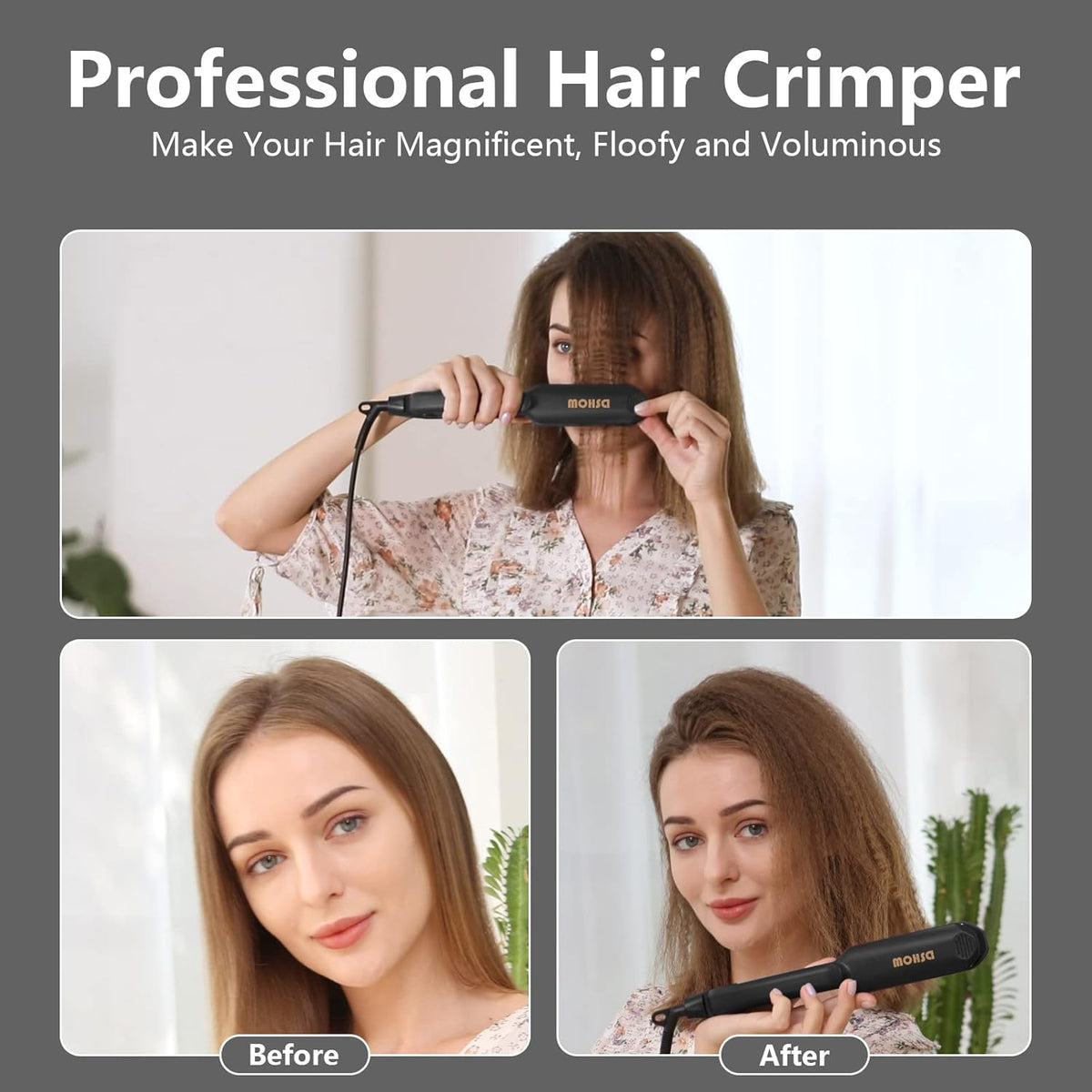 Crimpadora de cabello con planchas de cerámica de titanio DSHOW par...