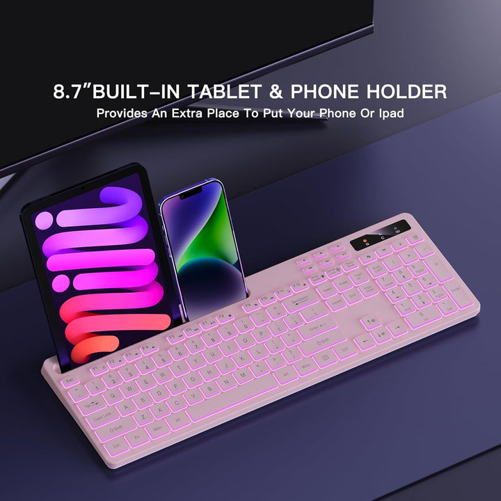 Soueto Teclado inalámbrico con retroiluminación RGB de 7 colores, t...