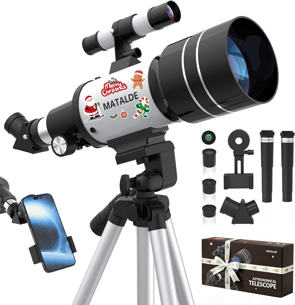 Telescopio para niños y principiantes, 2.756 in de apertura (15X-150X) AZ Mount Telescopios para astronomía, telescopio refractor portátil con trípode, adaptador de teléfono