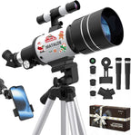 Telescopio para niños y principiantes, 2.756 in de apertura (15X-150X) AZ Mount Telescopios para astronomía, telescopio refractor portátil con trípode, adaptador de teléfono