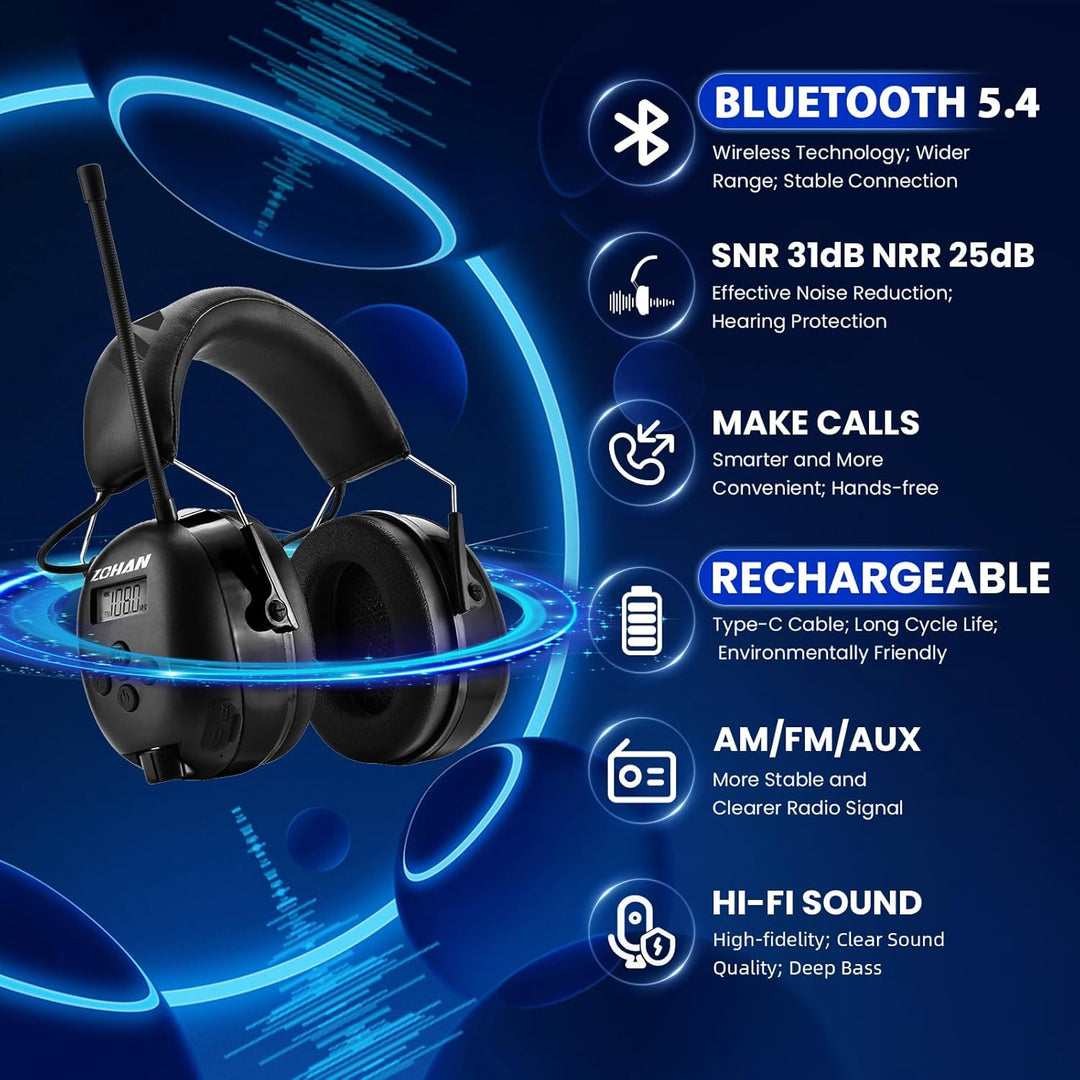 ZOHAN AM\/FM Radio Headphone with Digital Display,Ear Protection No...