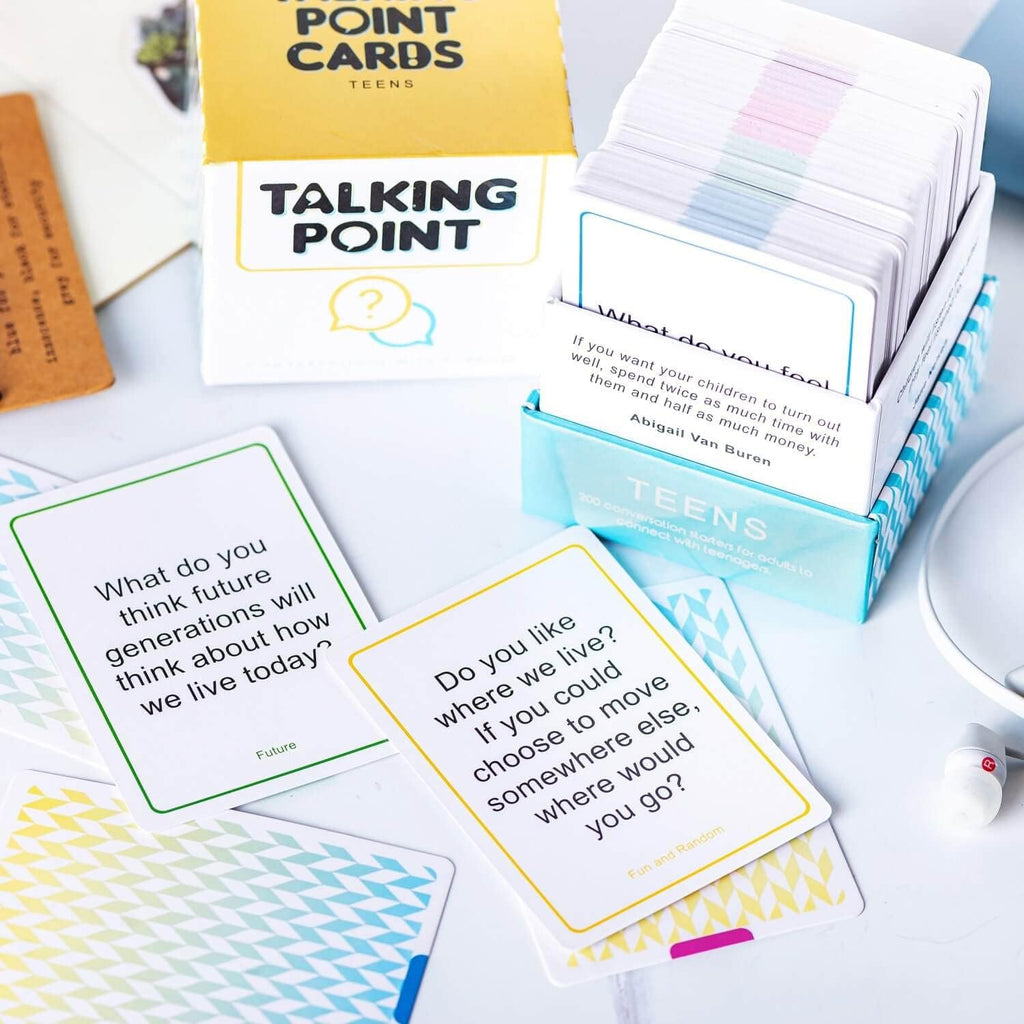 TALKING POINT CARDS Paquete para niños y adolescentes: 400 iniciadores de conversación que provocan el pensamiento - 2 paquetes: niños + adolescentes
