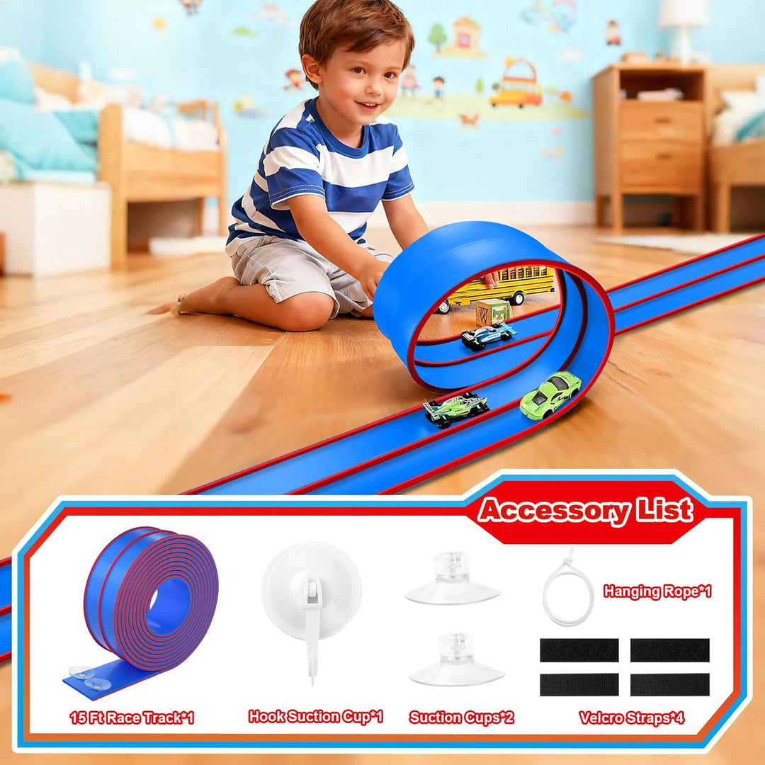 Flexible Race Track Toys for Kids, 15 Ft Flex Tracks Starter Set wi...
