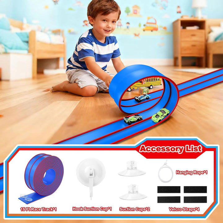Flexible Race Track Toys for Kids, 15 Ft Flex Tracks Starter Set wi...