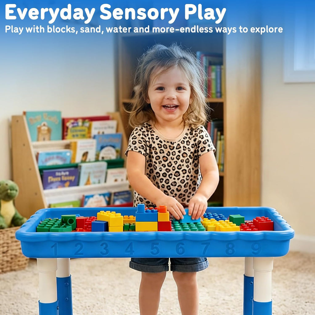 FUNLIO Mesa sensorial para niños (35 x 24 pulgadas), mesa sensorial rectangular de altura ajustable, multiuso como mesa de agua y mesa de arena para interiores y exteriores, fácil de montar en 3