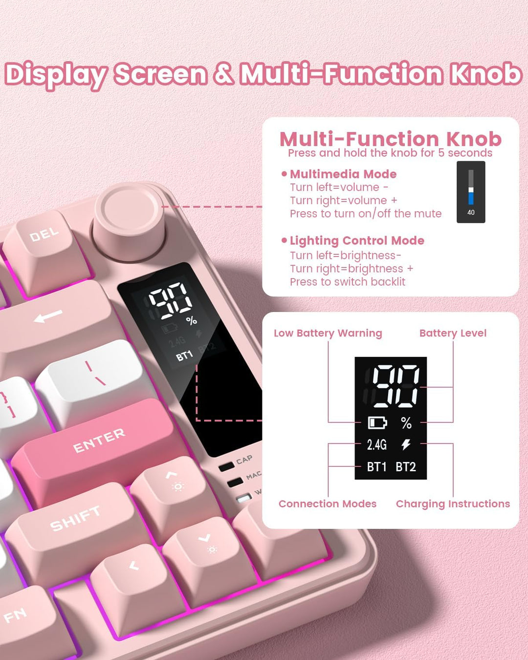 Womier DK75 75% Wireless Gaming Keyboard, RGB Backlit Creamy Keyboa...