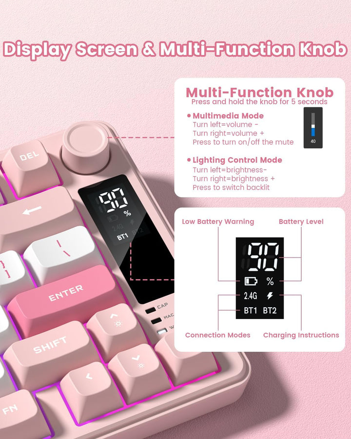 Womier DK75 75% Wireless Gaming Keyboard, RGB Backlit Creamy Keyboa...