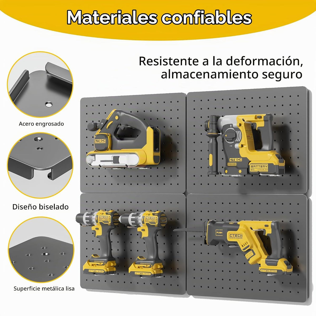Kit organizador de tablero perforado, paquete de 6 paneles de metal de