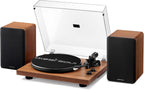 SoulBox S1 - Tocadiscos de vinilo con altavoces estéreo, tocadiscos con preamplificador integrado, brazo en forma de S, 33/45 RPM, nogal