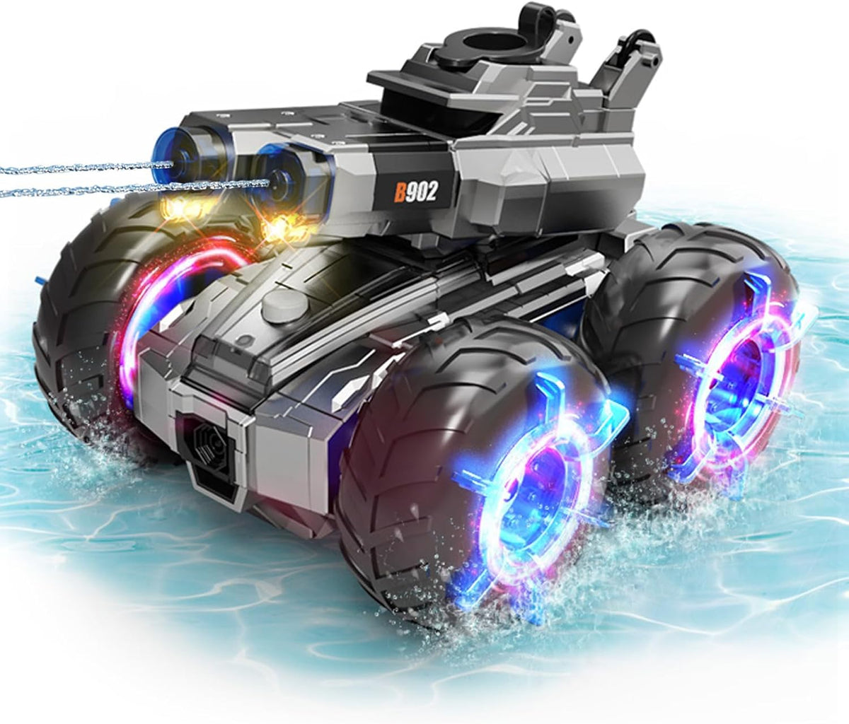 Coche de control remoto anfibio con pistola de agua