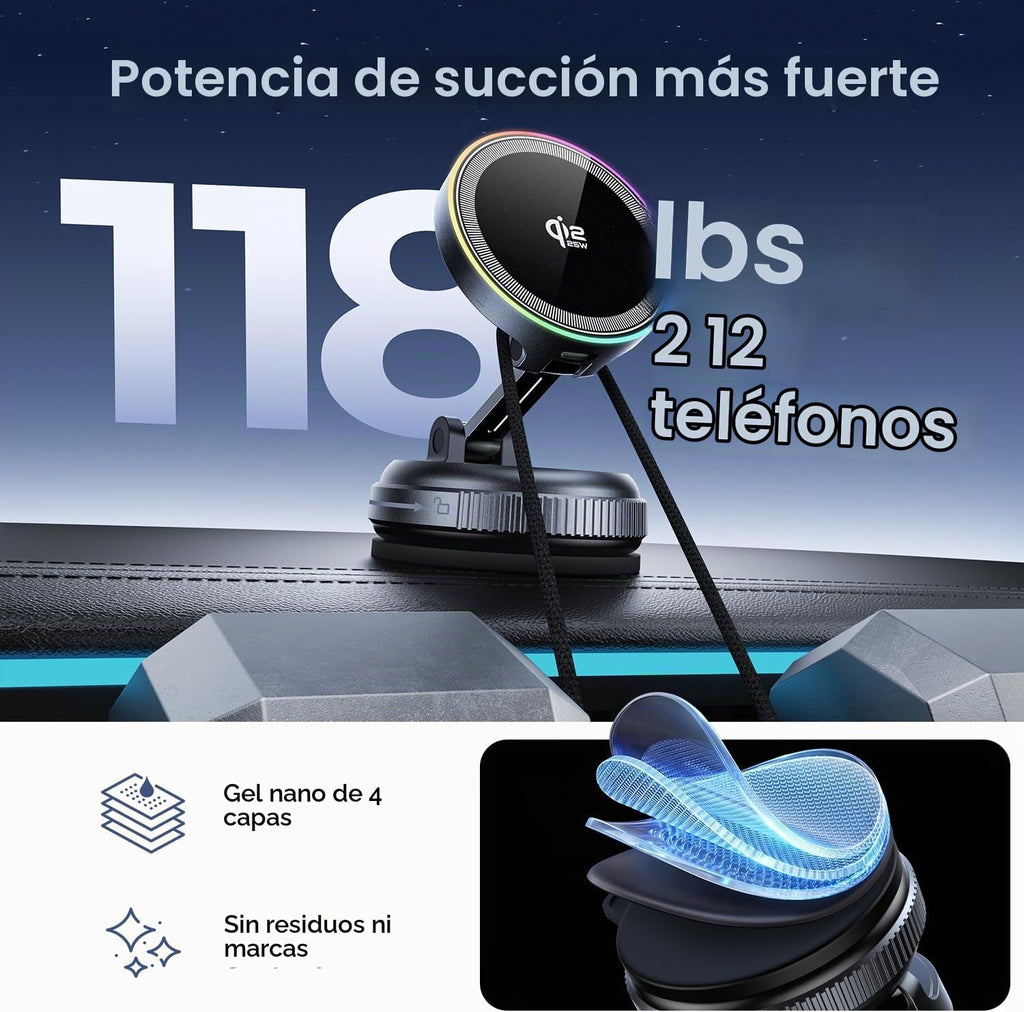 Cargador magnético para coche, soporte de carga inalámbrico rápido de 25 W