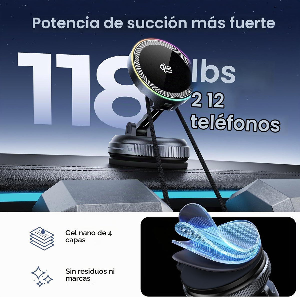 Cargador magnético para coche, soporte de carga inalámbrico rápido de 25 W