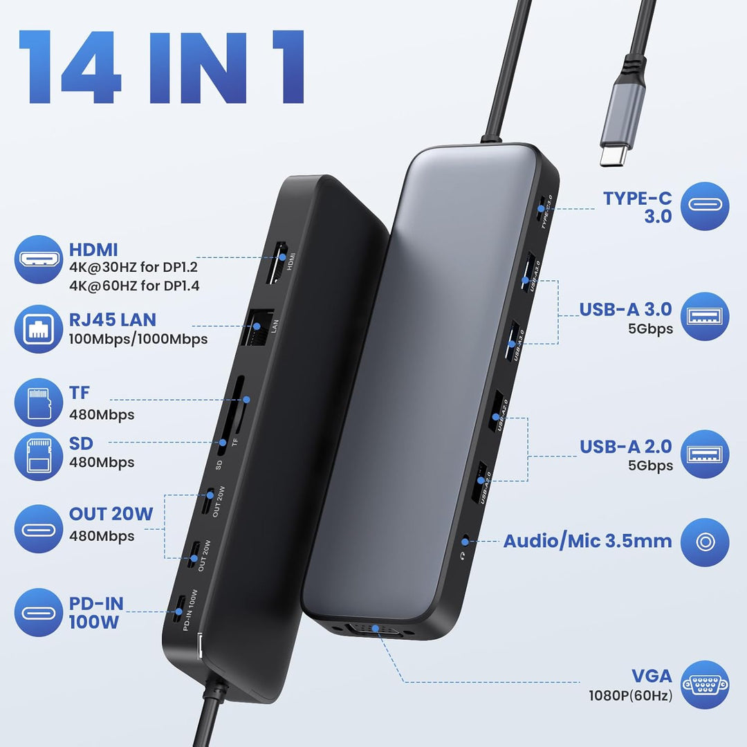 Estación de acoplamiento USB C Hub para laptop monitor