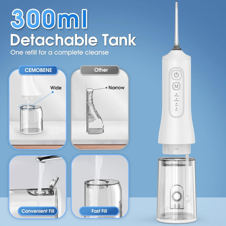 Irrigador bucal portátil inalámbrico con tanque de 10.1 fl oz, 4 mo...