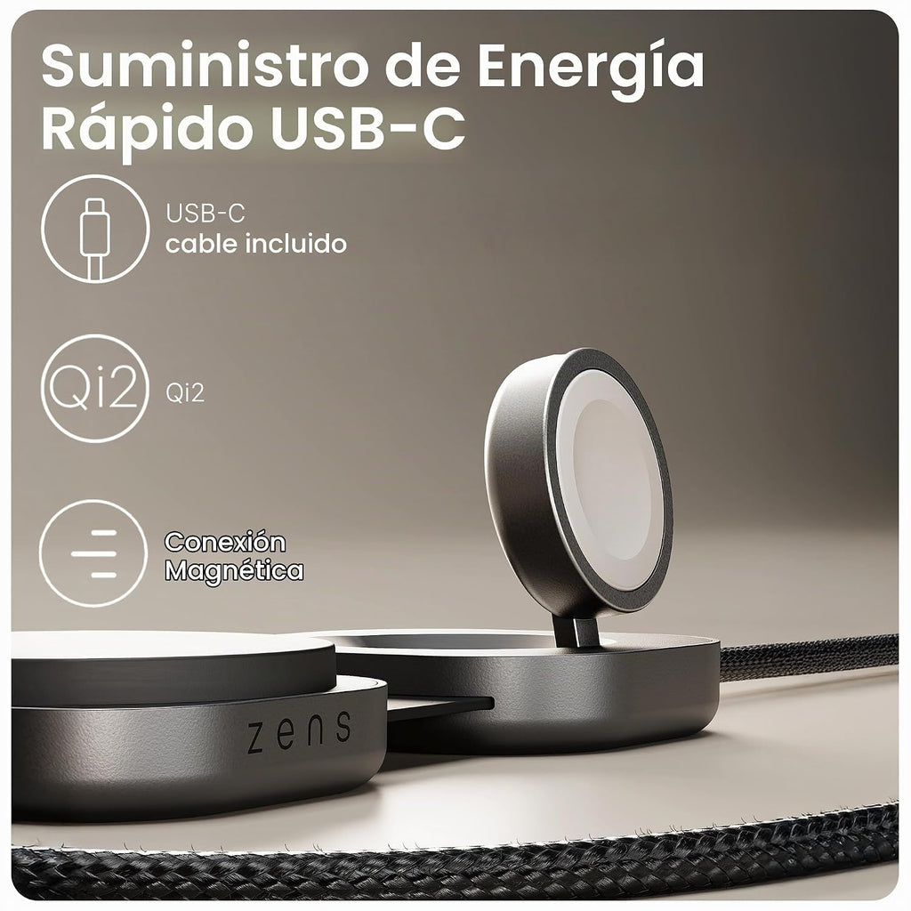 ZENS MagSafe - Cable cargador USB-C con cargador de Apple Watch para MacBook y iPhone, Qi2 de 15 W, requiere adaptador de 65 W+, no incluido, cable Pro 3, certificado MFi, 4.9 pies, color negro