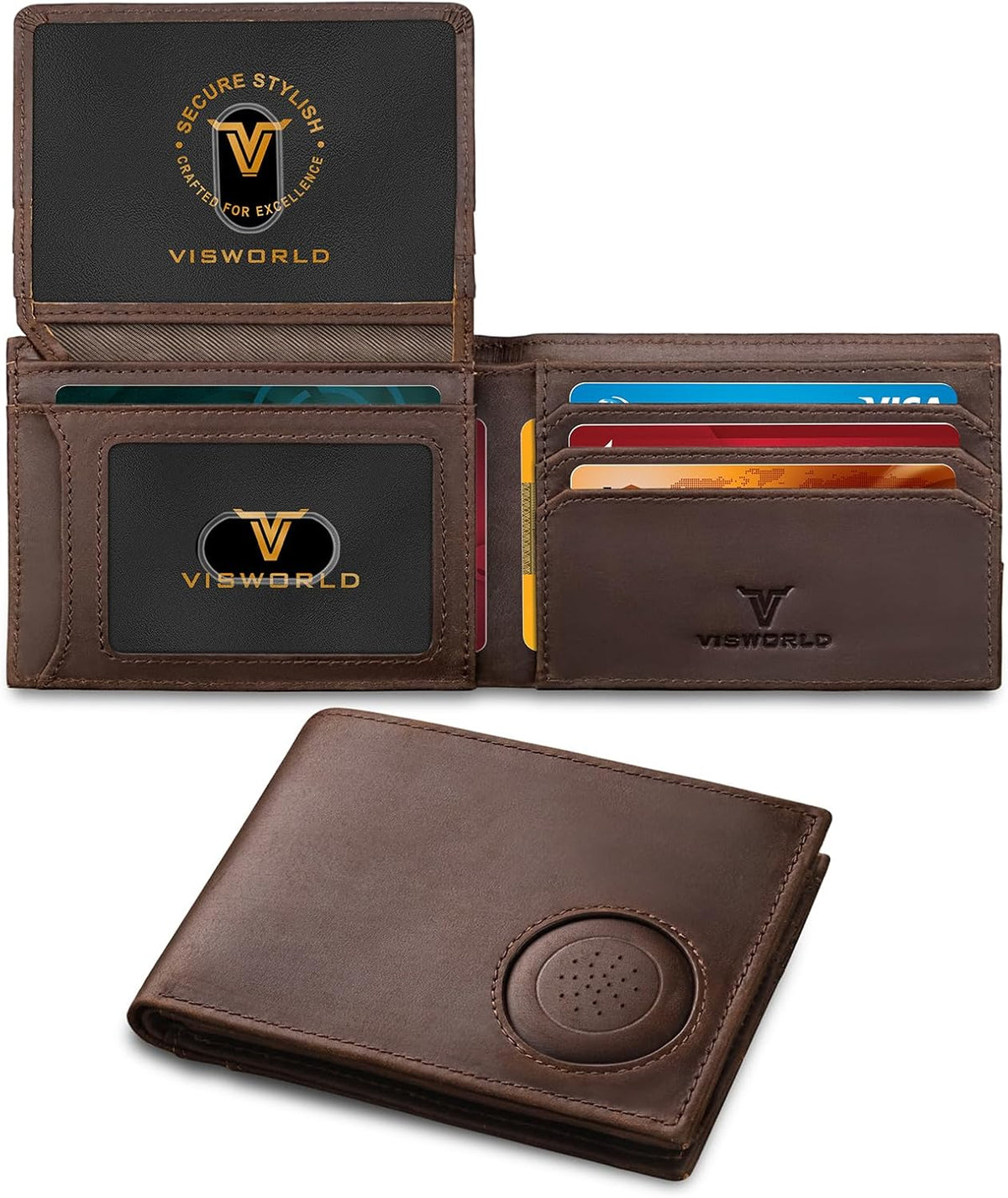 Cartera para hombre con soporte Airtag, 2 ventanas para