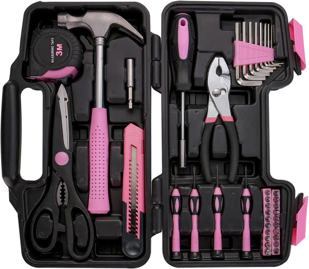 Kit de herramientas para el hogar de 39 piezas multiusos color rosa...