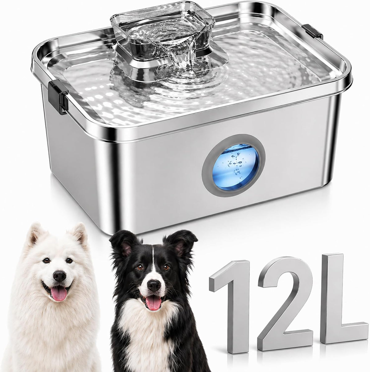 PETTEN Fuente de agua para perros de acero inoxidable de 3 galones, gran