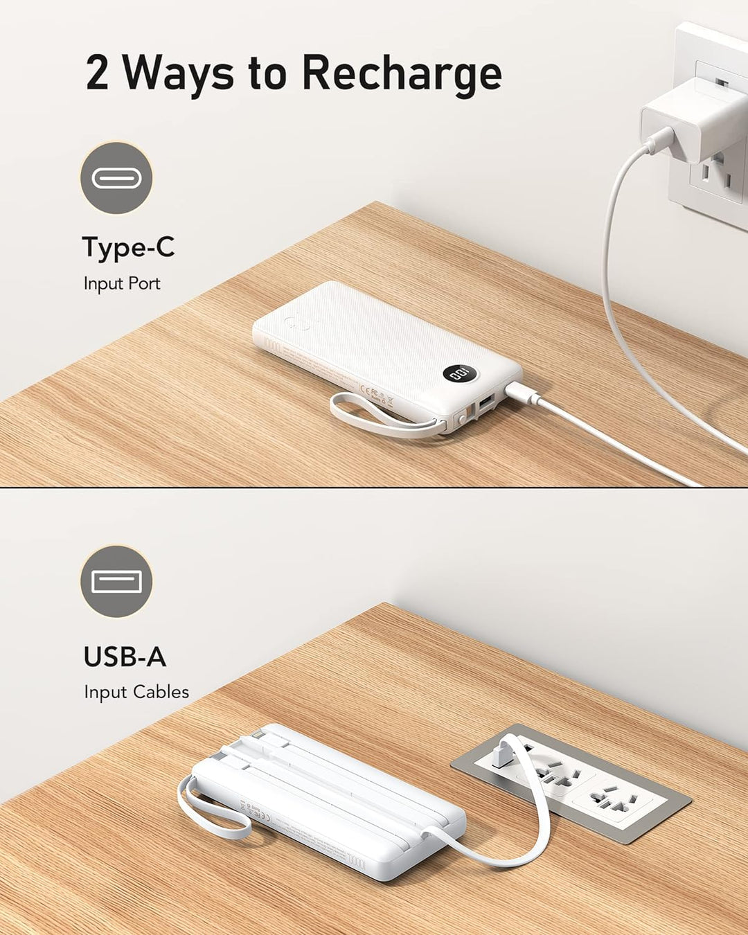 VEEKTOMX Cargador portátil con cables integrados, cargador de bater...