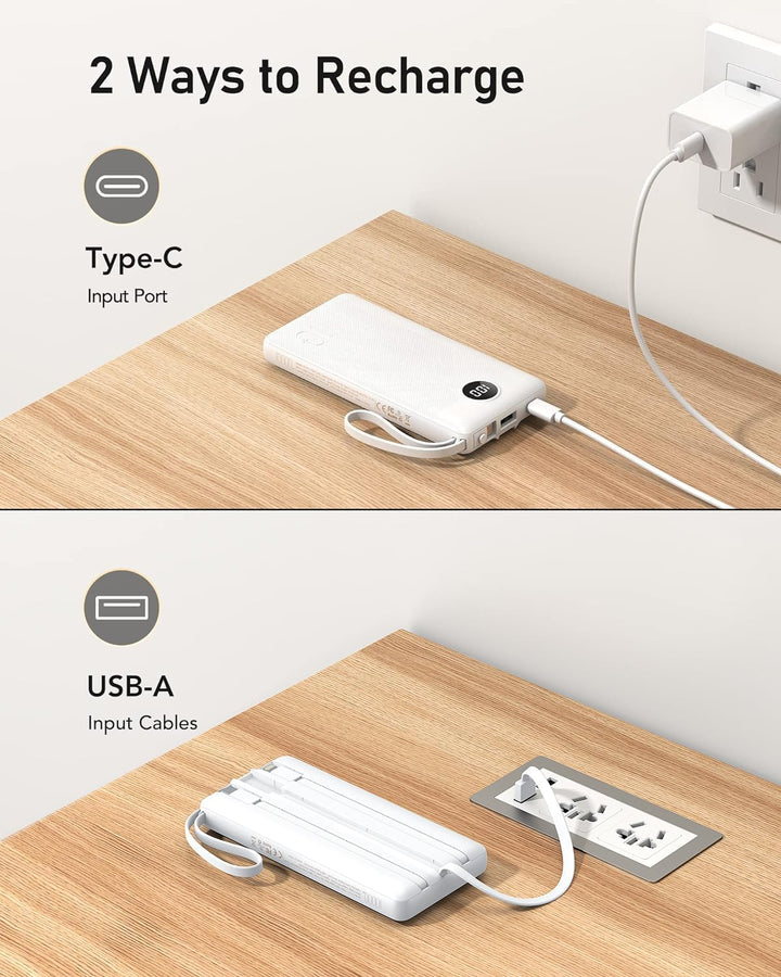 VEEKTOMX Cargador portátil con cables integrados, cargador de bater...