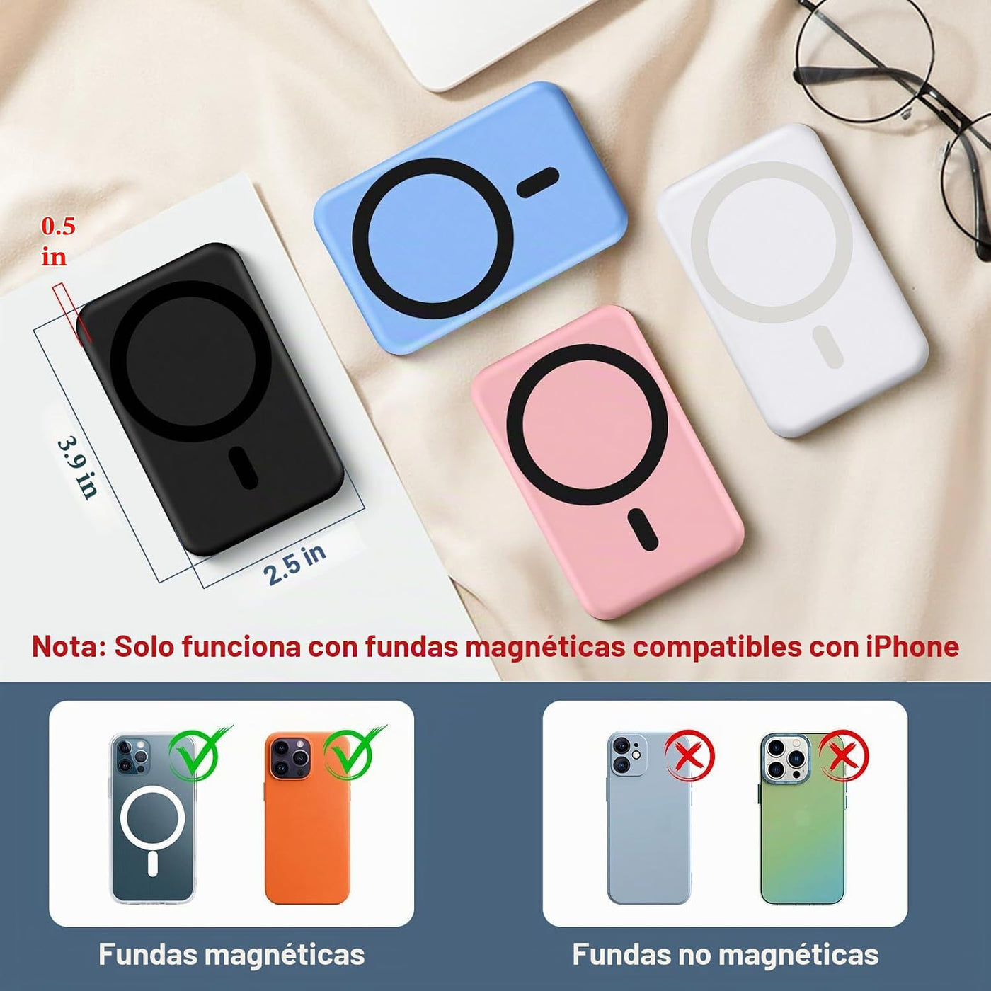 Smtcsl Batería inalámbrica de 5000 mAh: Cargador portátil con cable...