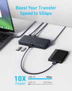 Anker Conmutador KVM HDMI USB 3.0, 5 Puertos USB 3.0, Soporta 4K@60Hz, Botón Magnético de Control Remoto para Cambio de Laptop a Escritorio con un Clic, Funciona con Dell, MacBook, iPad y Más (Cables