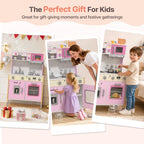Cocina de madera para niños, altura ajustable, luces reales