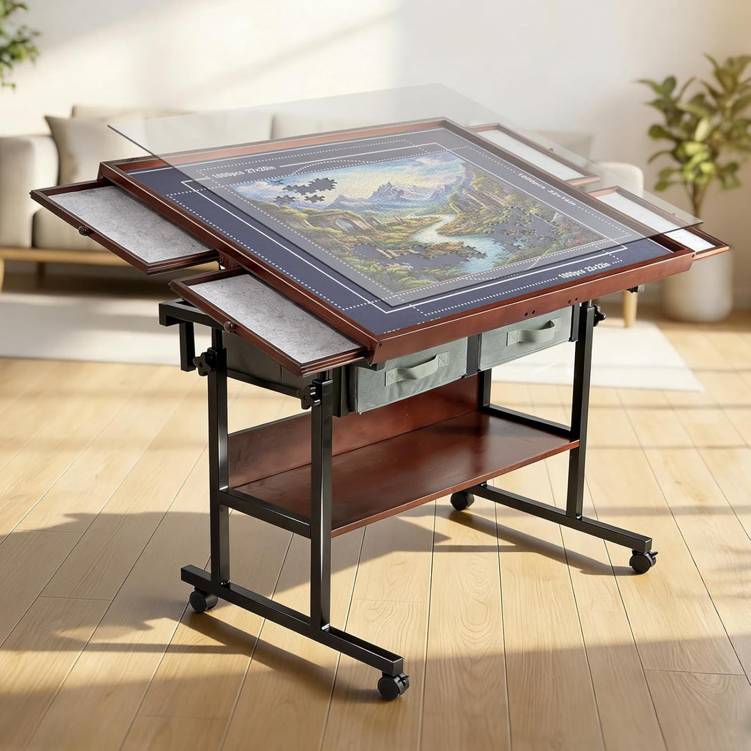 Ostutry Mesa de rompecabezas giratoria con cajones tablero