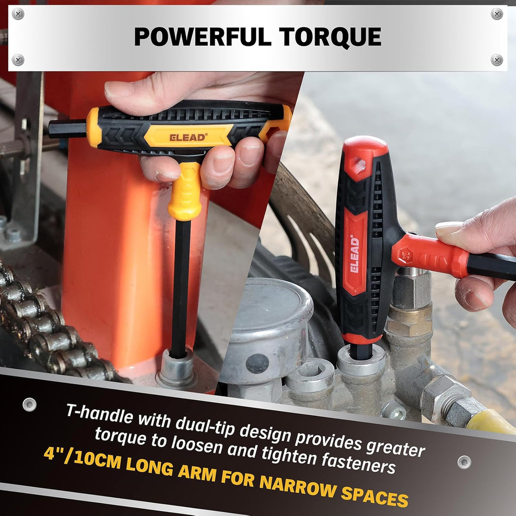 Juego de llaves Allen con mango en T, métricas de 0.098 in-0.394 in y llave hexagonal portátil SAE de 1/8"-3/8", juego de llaves Allen de brazo largo con caja de almacenamiento para reparación
