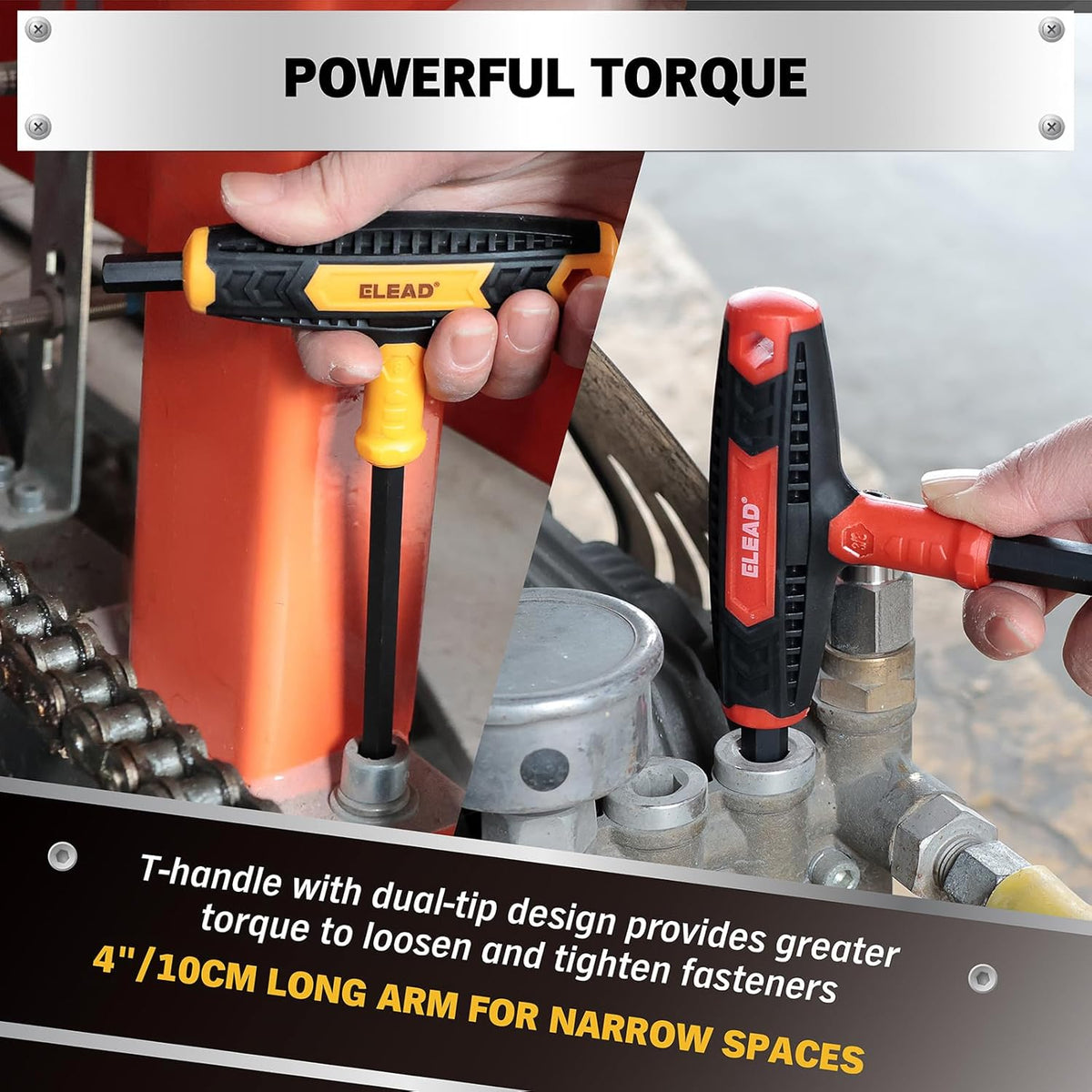 Juego de llaves Allen con mango en T, métricas de 0.098 in-0.394 in y llave hexagonal portátil SAE de 1/8"-3/8", juego de llaves Allen de brazo largo con caja de almacenamiento para reparación