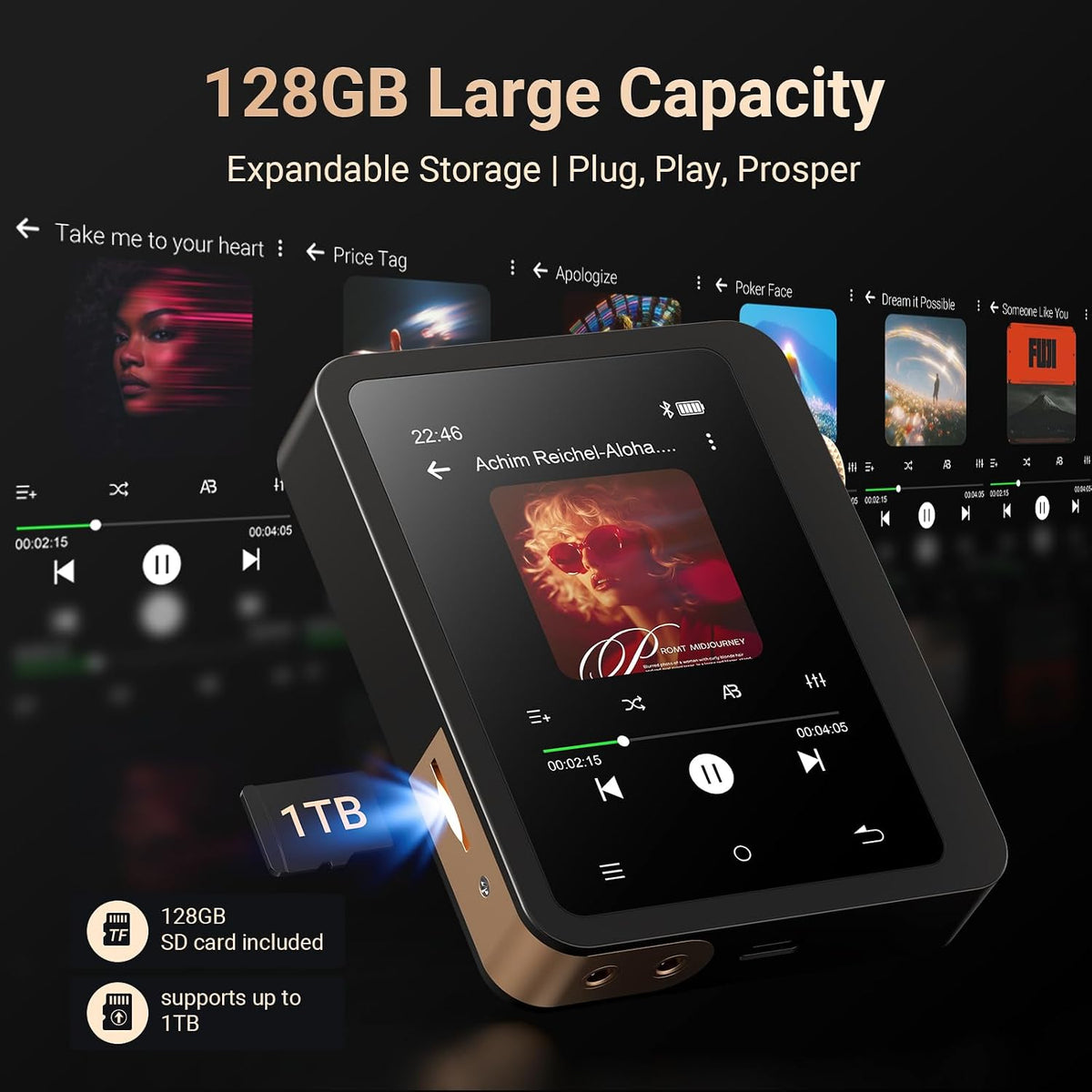 MECHEN Reproductor MP3 de alta resolución de 128 GB con Bluetooth para