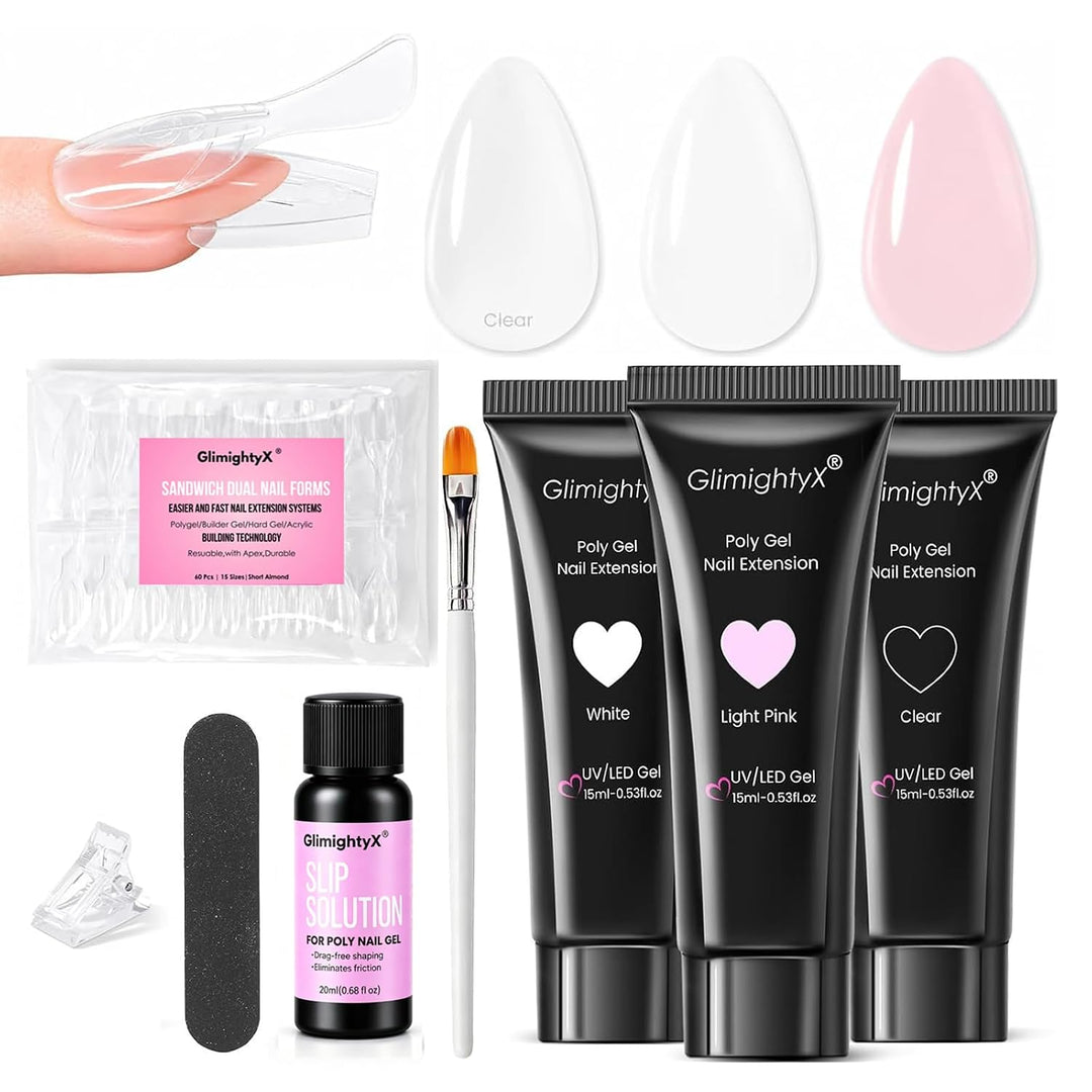 GlimightyX Kit de uñas de poligel con formas dobles sándwich, 3 col...