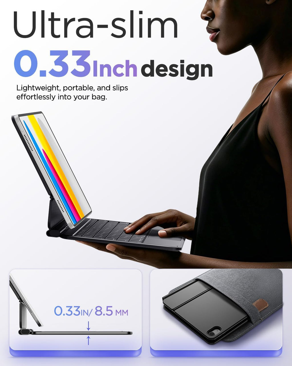 BOBOLEE Funda de teclado delgada de aluminio para iPad (A16) 11ª/10ª