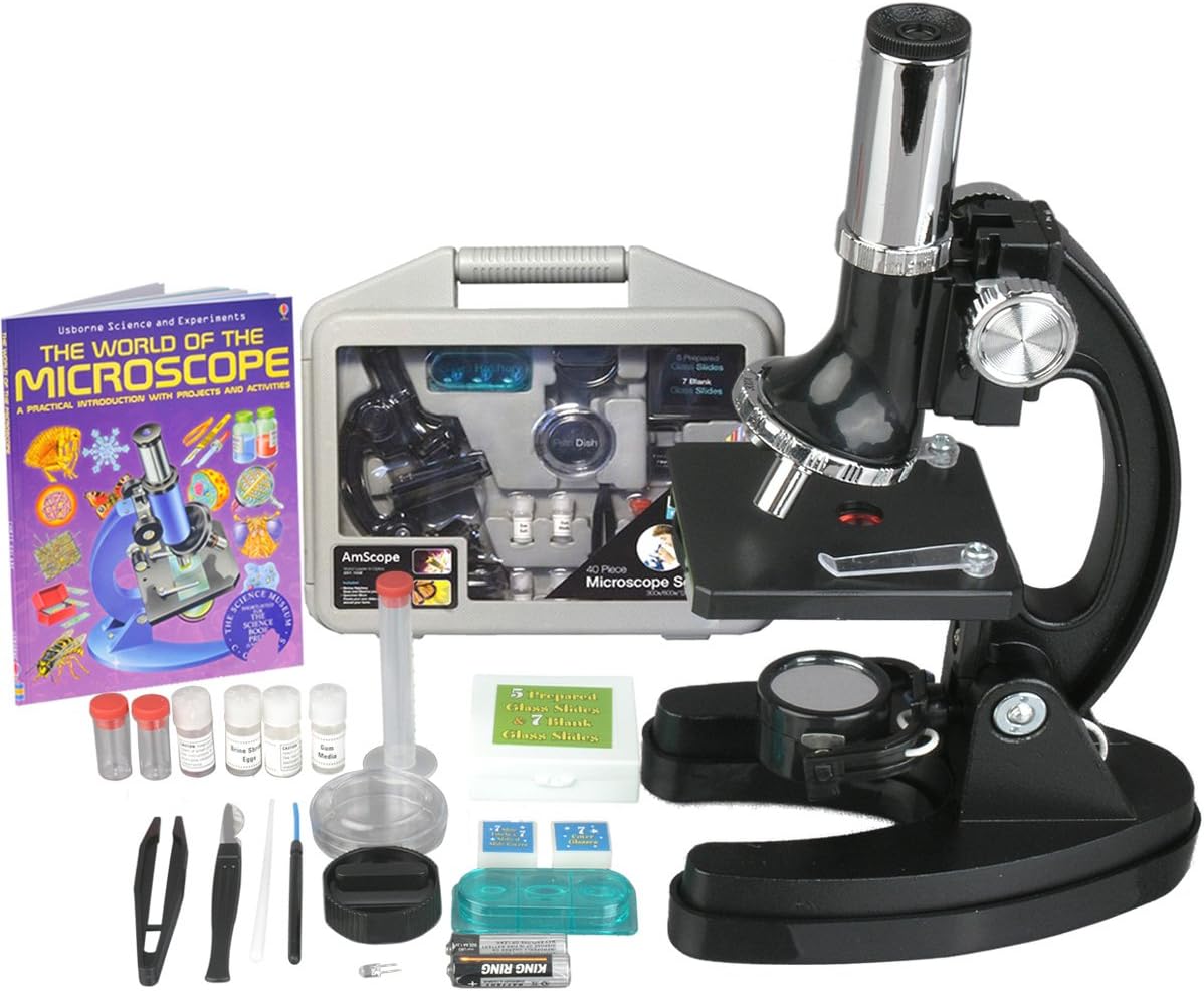 AmScope M30-ABS-KT2-WM 1200X Kit de ciencia de microscopio de 52 piezas +