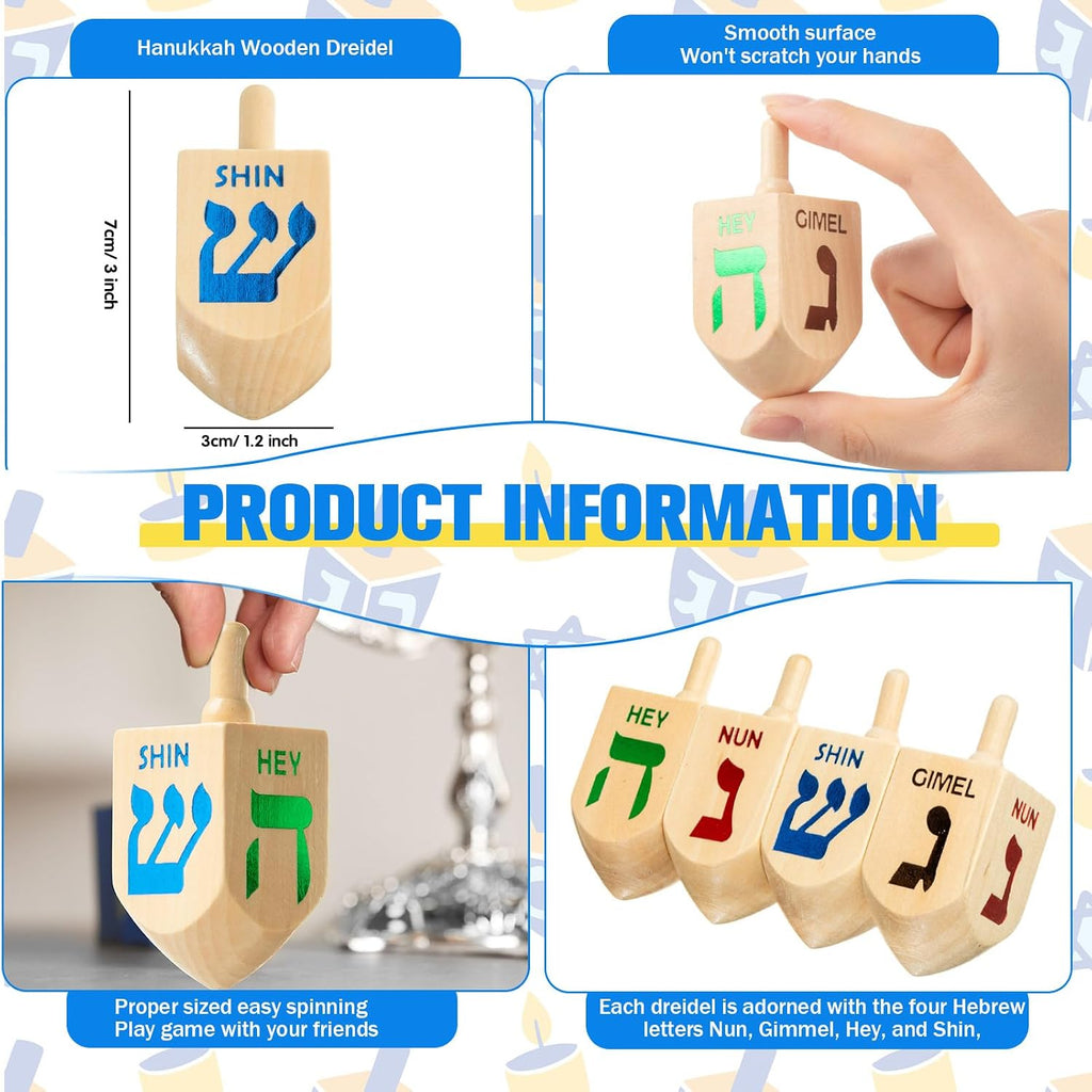 Libima 100 Dreidels de madera natural de Hanukkah Dreidels para decoración de fiestas de Hanukkah, proyectos, manualidades, suministros de fiesta familiar (2.7 pulgadas)