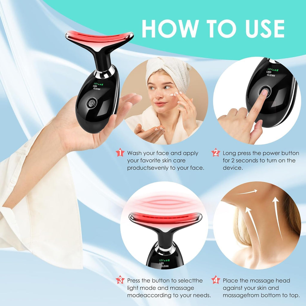 Masajeador facial con terapia de luz roja para cara y cuello, varita de esculpir cara con 7 colores (negro brillante)