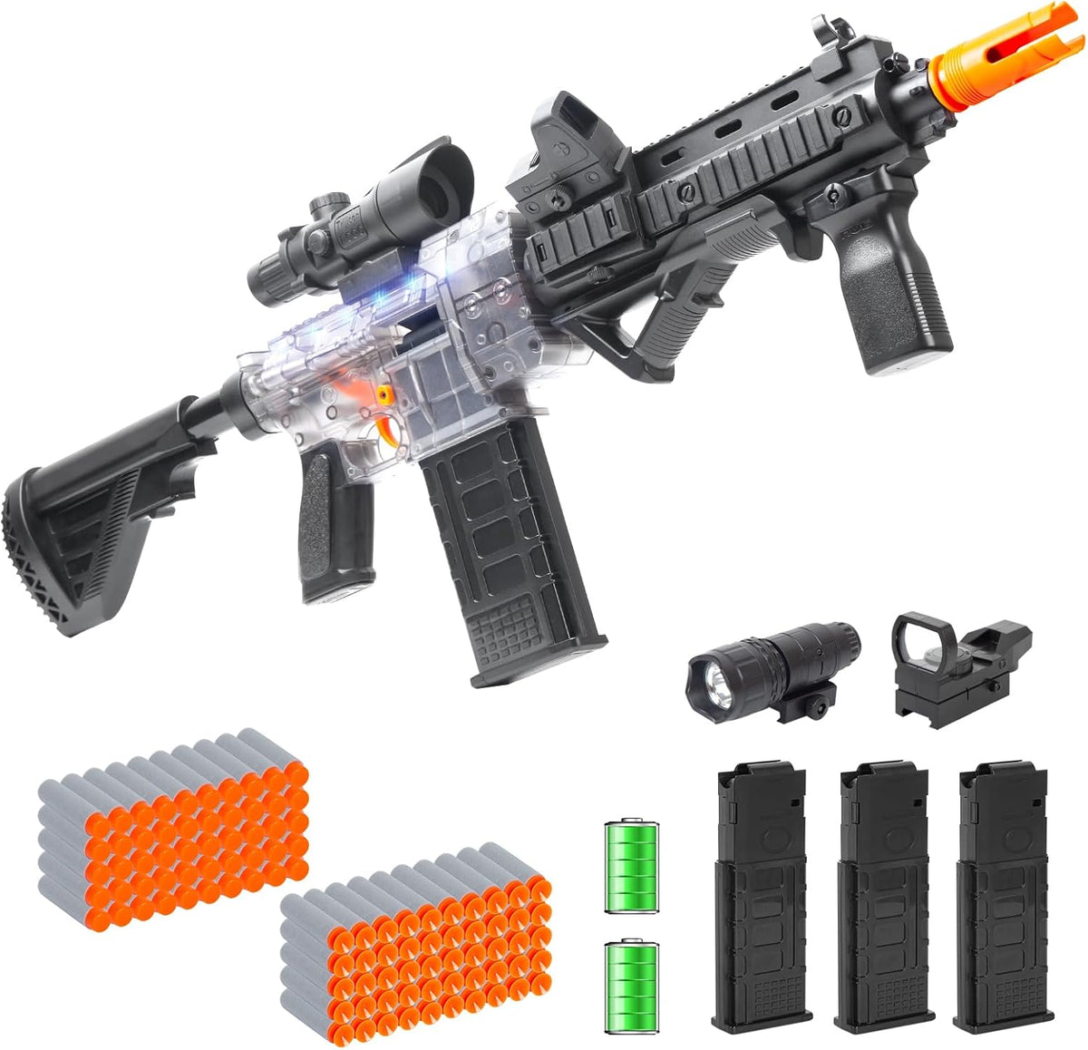 Pistola de juguete realista para dardos de pistolas Nerf, blaster de espuma - con visor 100 balas suaves 3 revistas, rifle de francotirador semiautomático eléctrico M416 ametralladoras para niños de 6