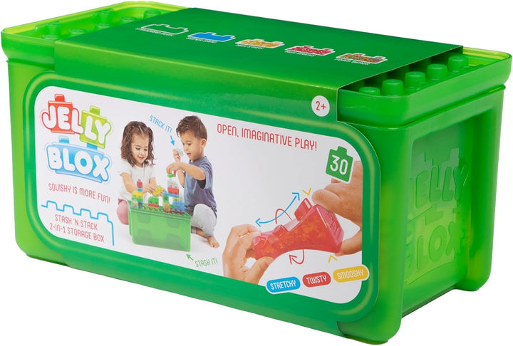 Jelly Blox Caja de Almacenamiento 2-en-1 Stash 'N Stack con 30...