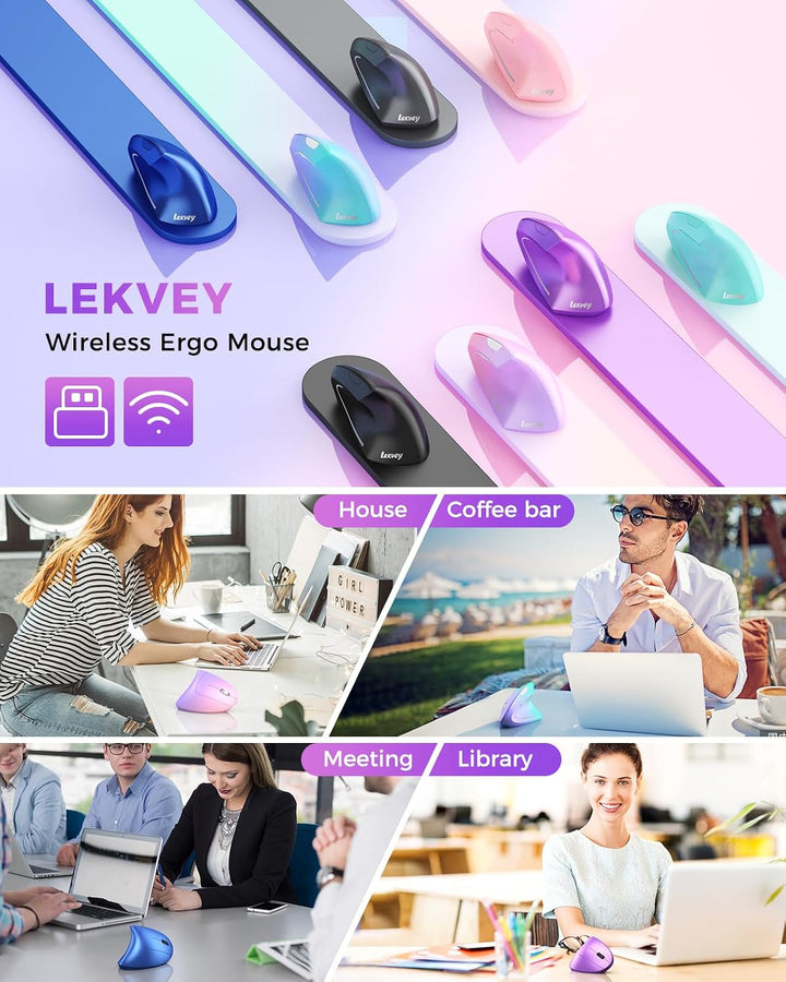 Lekvey Ratón Ergonómico, Ratón Vertical Inalámbrico Recargable 2.4...