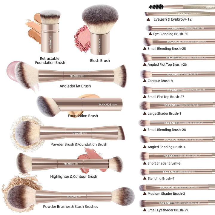 MAANGE 20 piezas de brochas de maquillaje con caja de regalo, broch...