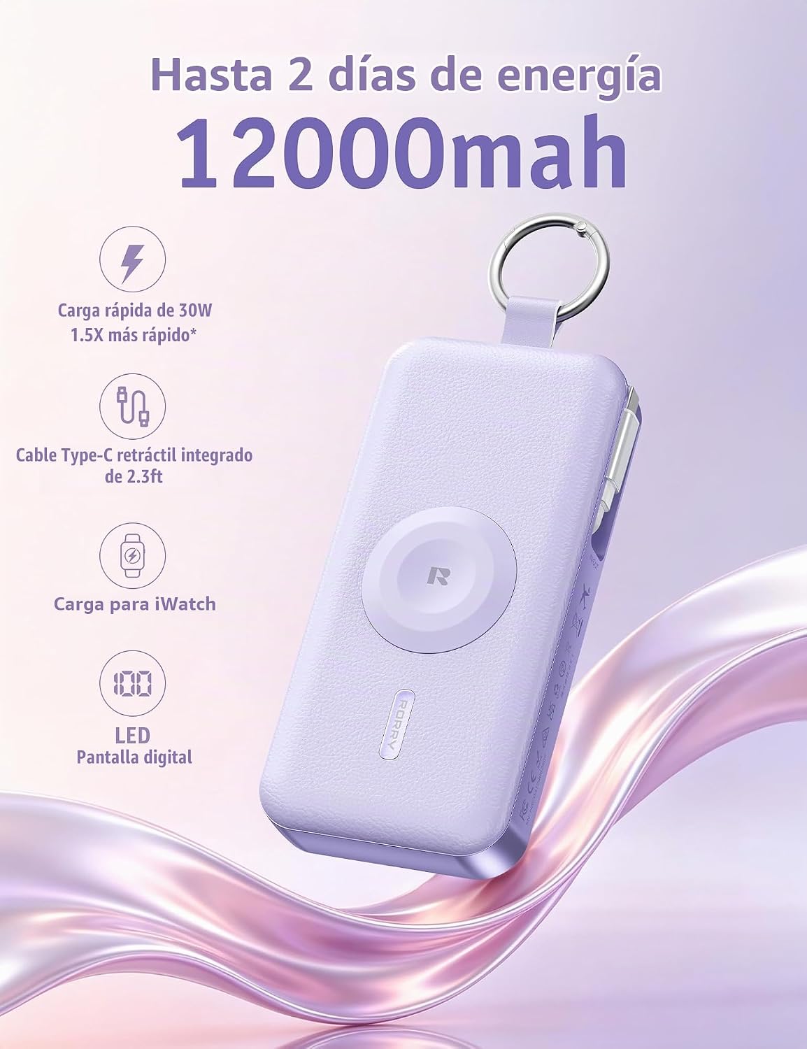 RORRY CharmGo - Cargador portátil de 12000 mAh, banco de energía 3...