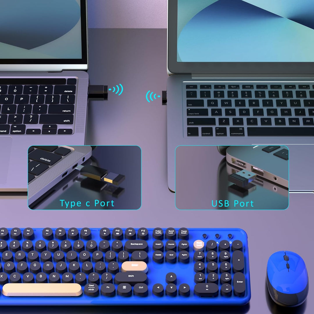 Combos de teclados de computadora inalámbricos, teclado retro color...
